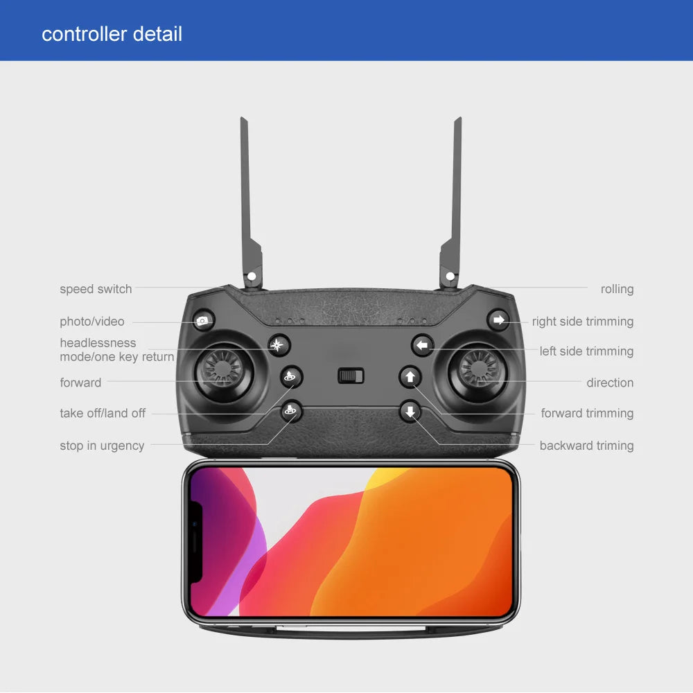 QJ LS11 Pro Drone, controller detail speed switch rolling photolvideo right side trimming headlessness model