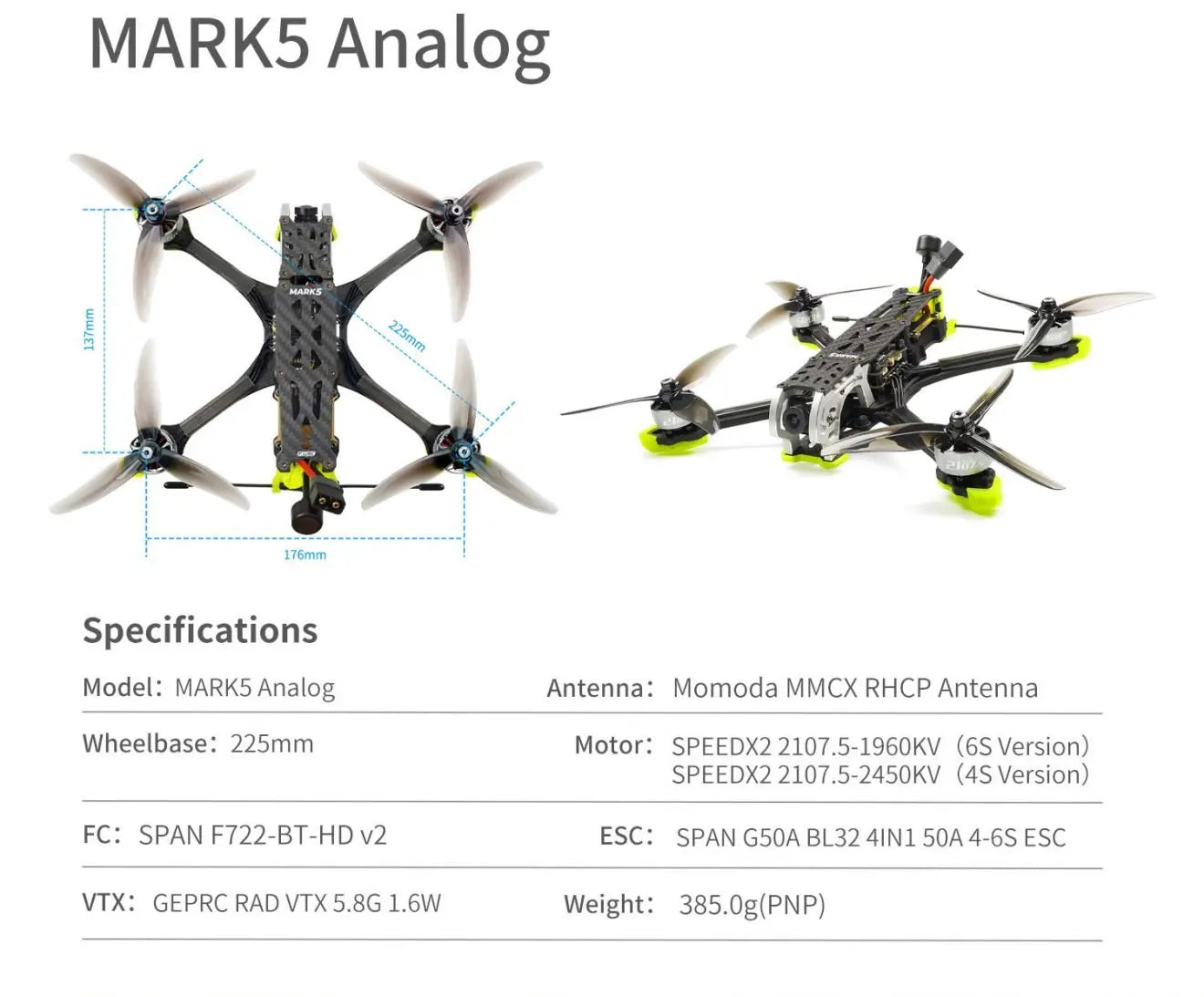 طائرة بدون طيار MARK5 HD AVATAR Freestyle FPV - 4S/6S ELRS 2.4G 5Inch SPEEDX2 2107.5 Motor RC FPV Quadcopter LongRange Freestyle Drone 22 MARK5 HD AVATAR Freestyle FPV Drone, MARKS antenna: Momoda MMCX RHCP Anten