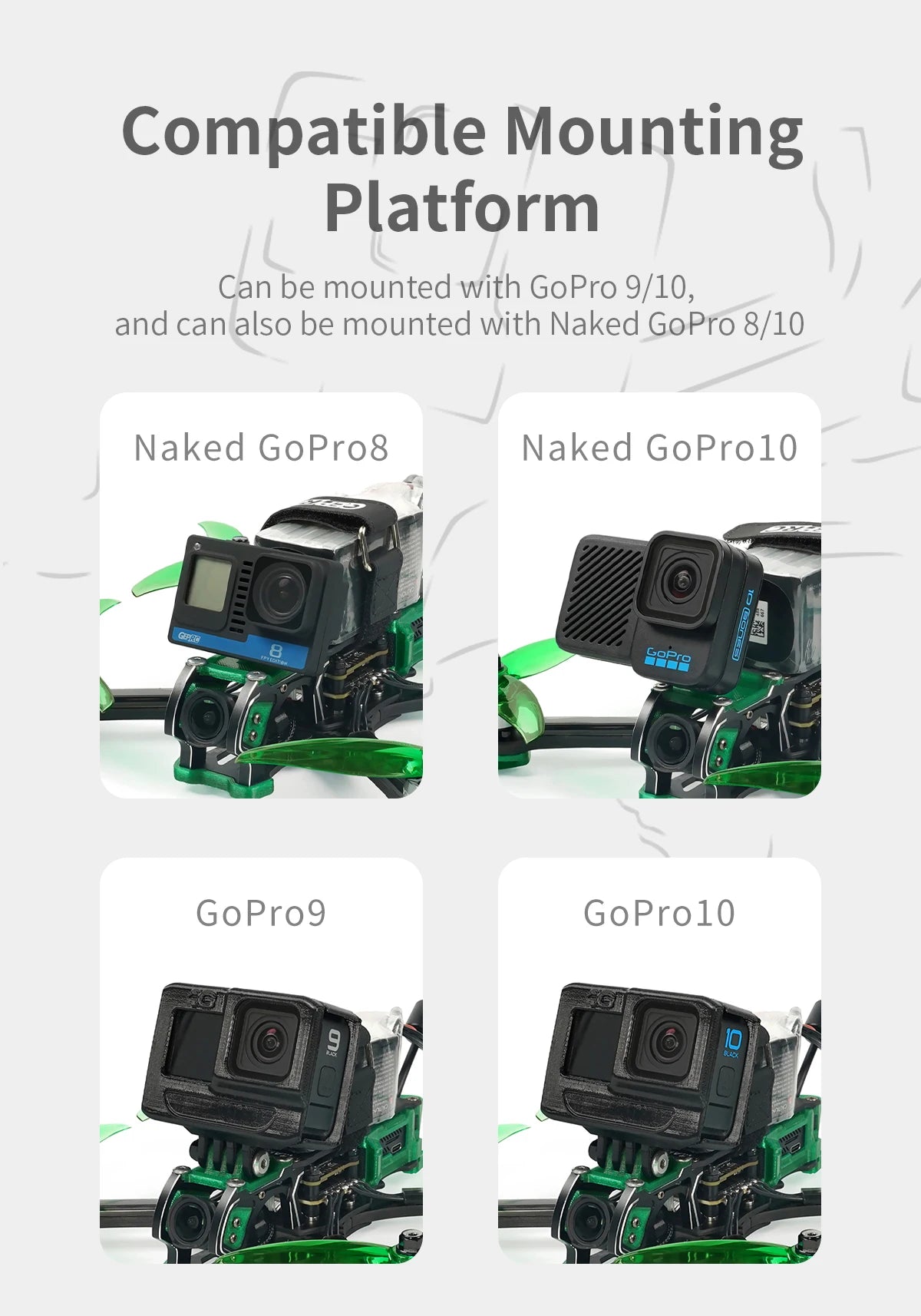 GEPRC MARK5 HD O3 Freestyle FPV Drone, Compatible Mounting Platform Can be mounted with Naked GoPro 9/10, and can also be