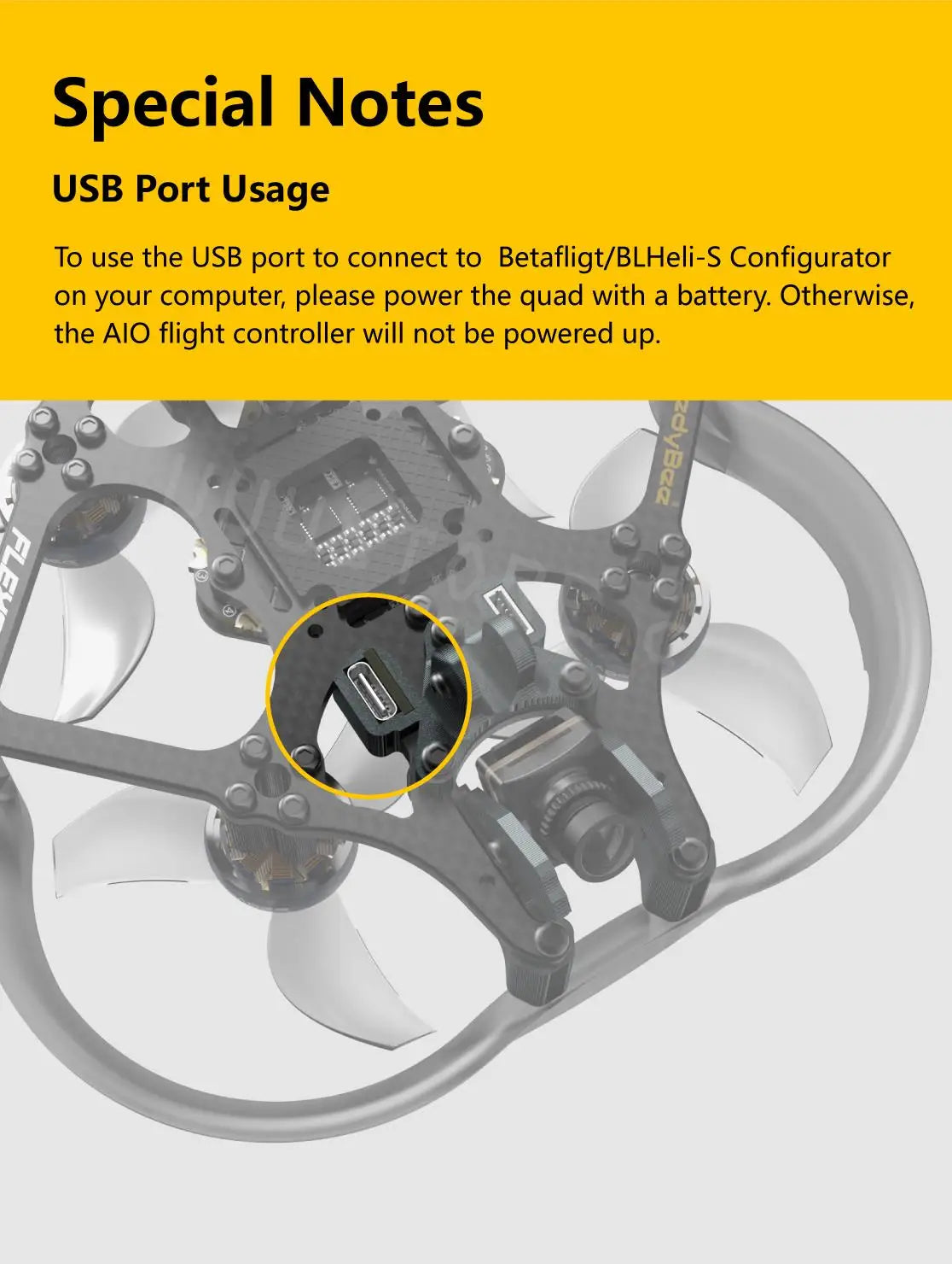SpeedyBee Flex25 Analog, Betafligt/BLHeli-S Configurator will not be powered up 