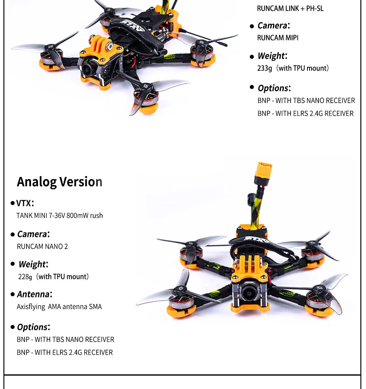 Axisflying MANTA3.5", VTX: TANK MINI 7-36V 800mW rush Camera: R