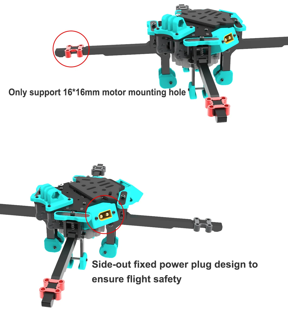 Axisflying KOLAS6", Support 16*16mm motor mounting hole Side-out fixed power plug design to ensure flight safety