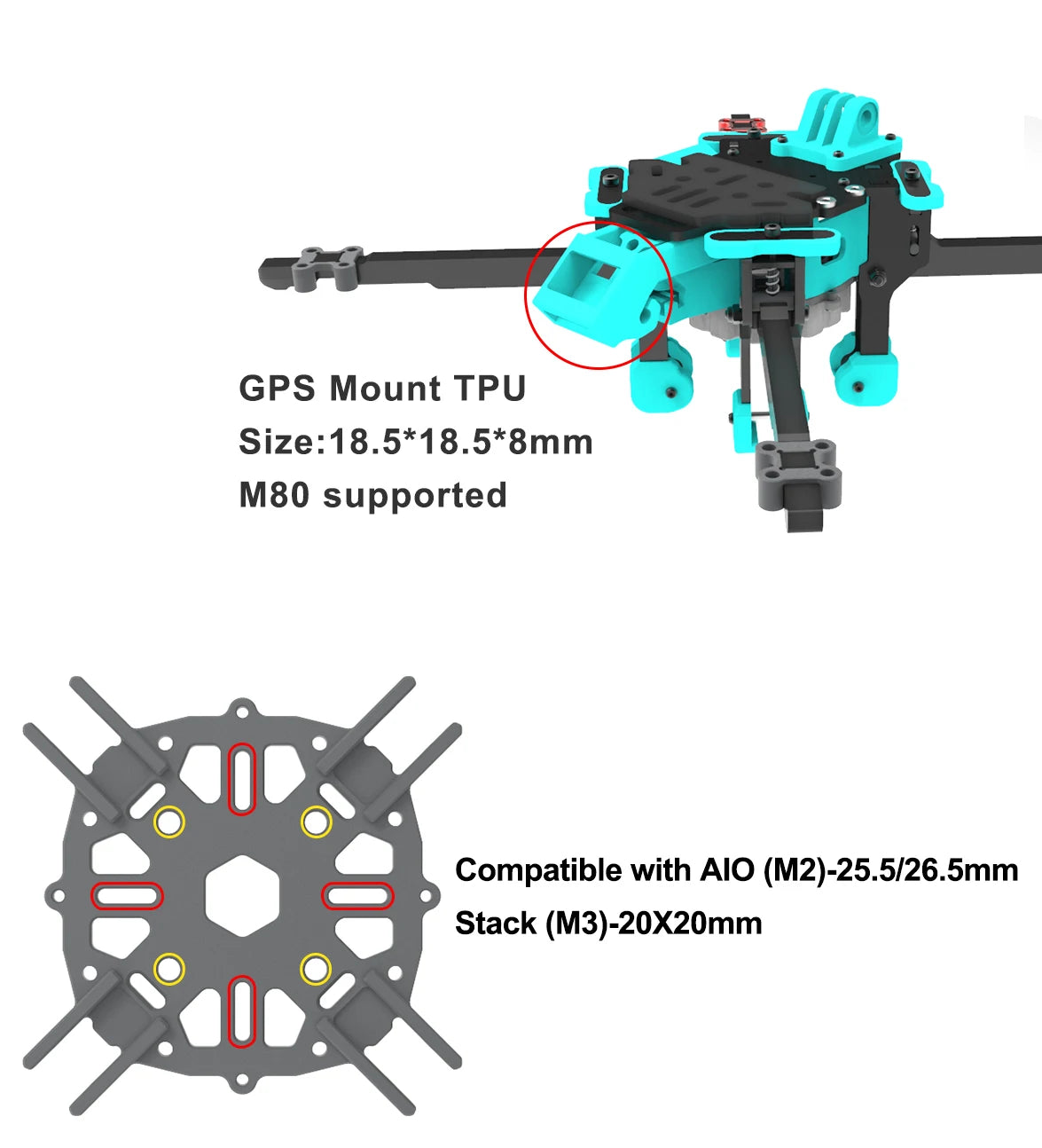 Axisflying KOLAS6", M80 supported Compatible with AIO (M2)-25.5/26.Smm Stack