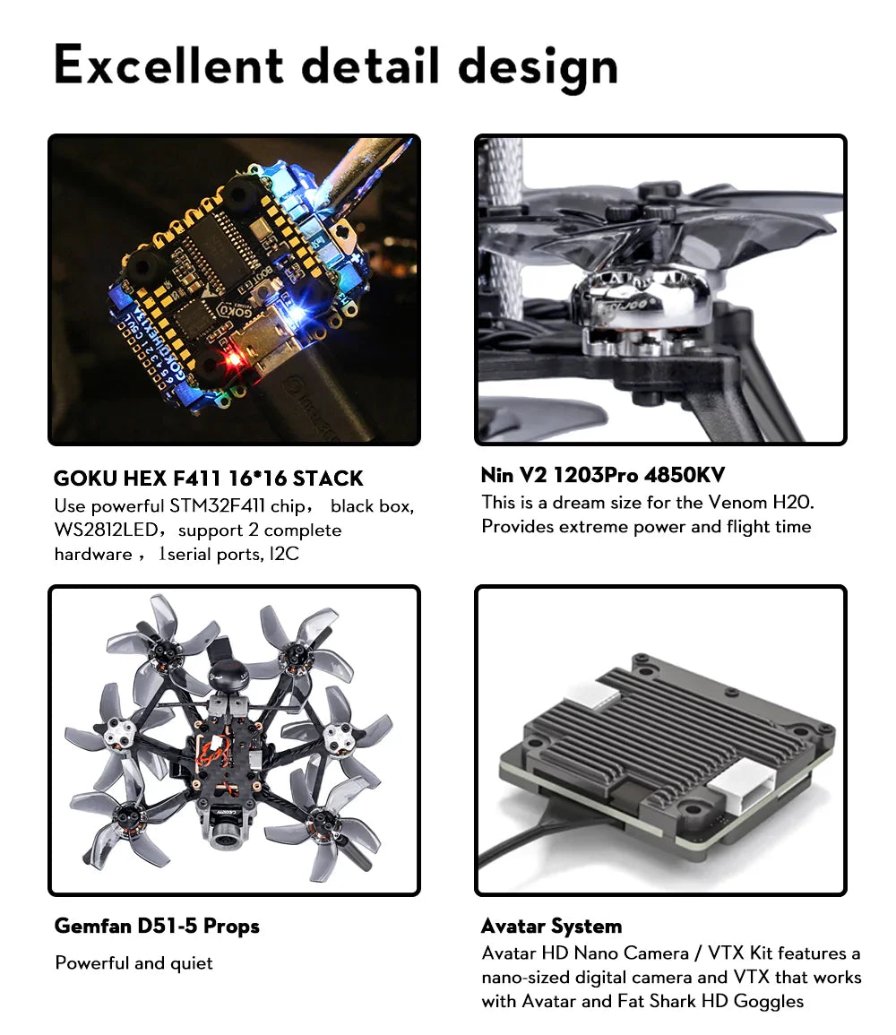 FLYWOO Venom H20 2'' AVATAR HD Mini Drone F411 MPU6000 1203 4850KV 10 FLYWOO Venom H20 2