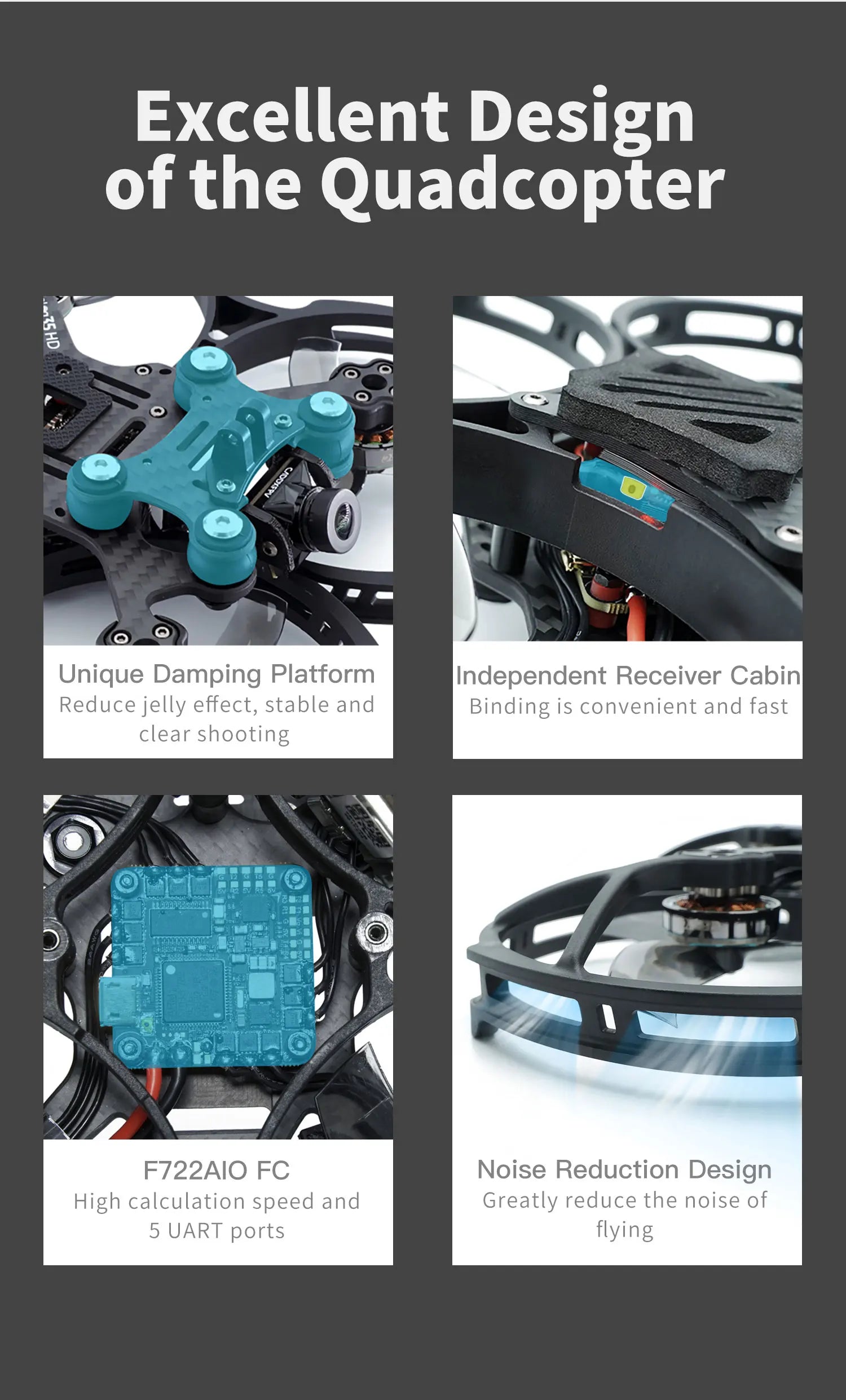 GEPRC CineLog35 FPV Drone, F722AIO FC Noise Reduction Design High calculation speed and Greatly reduce the noise
