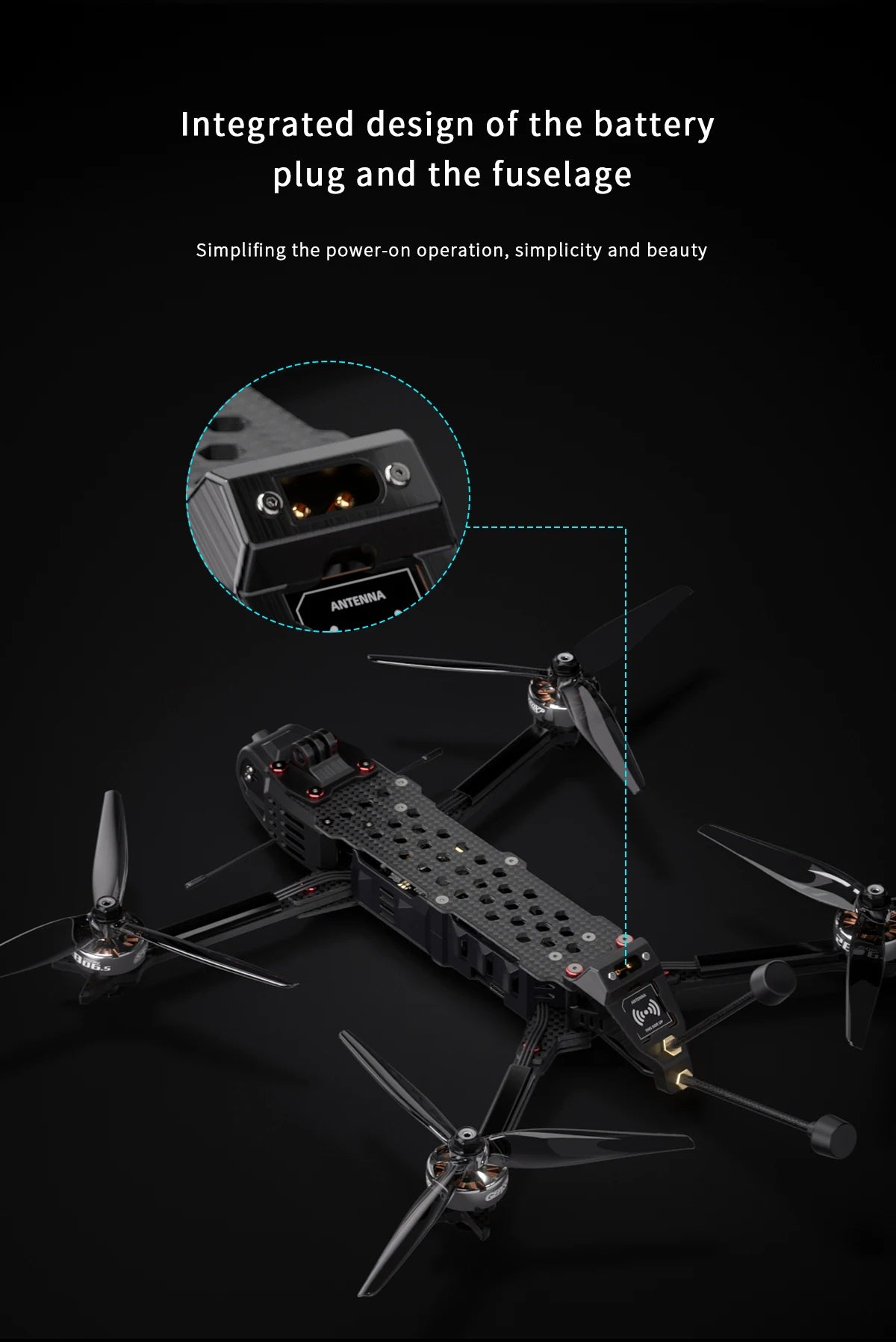 GEPRC 7.5inch Crocodile75 V3 HD, Integrated design of the battery plug and the fuselage Simplifing the power-on