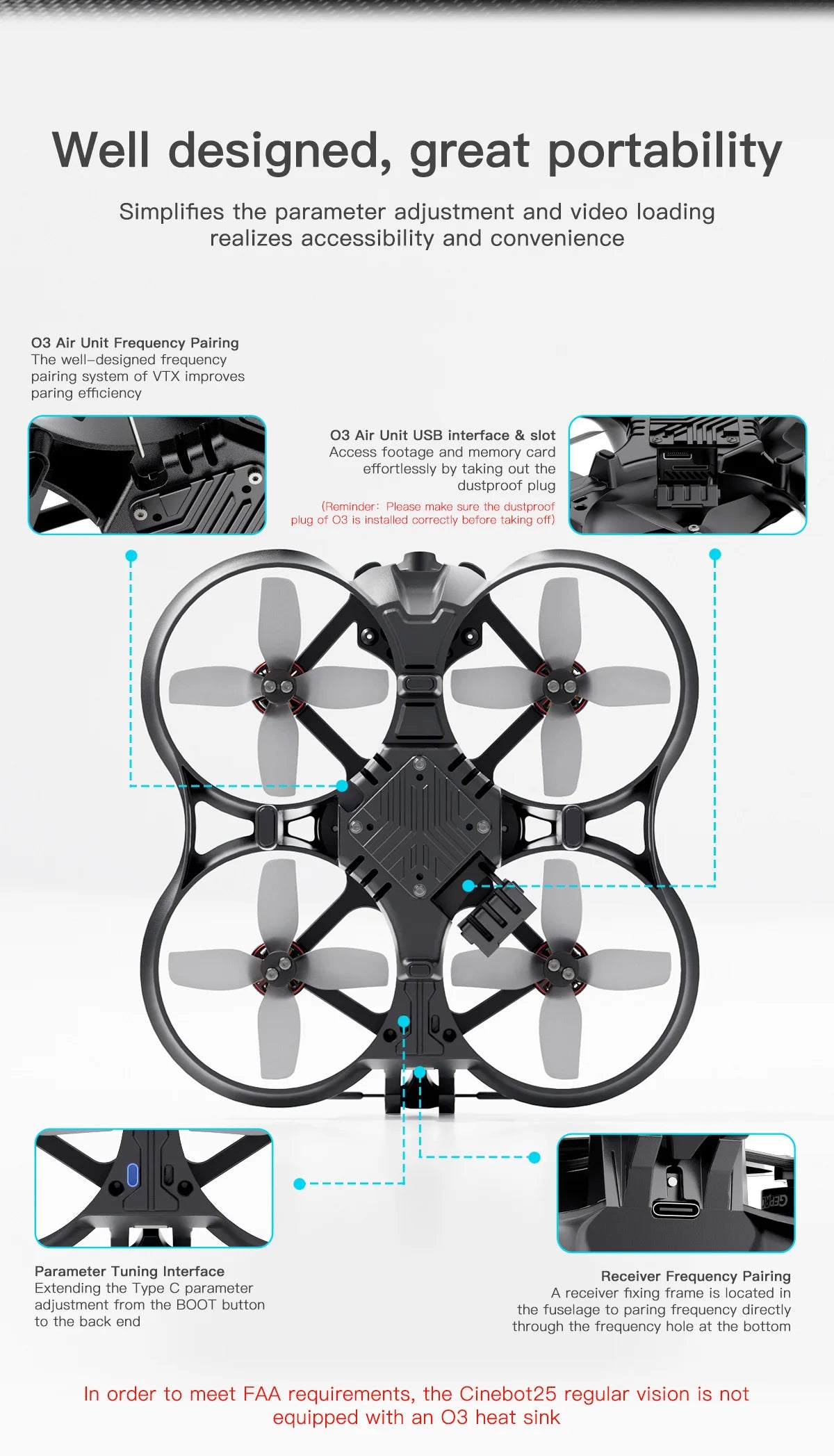 GEPRC Cinebot25 HD O3 FPV Drone - 2.5 بوصة Racing Freestyle Quadcopter TAKER G4 45A AIO FC SPEEDX2 1404 4600KV Motor RC 128K PWM 12 GEPRC Cinebot25 HD O3 FPV Drone, the Cinebot25 regular vision is not equipped with an 03 heat sink . VTX