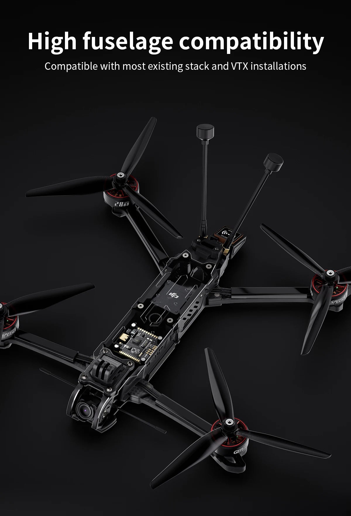 GEPRC MOZ7 HD, High fuselage compatibility Compatible with most existing stack and VTX installations ZHug Ge