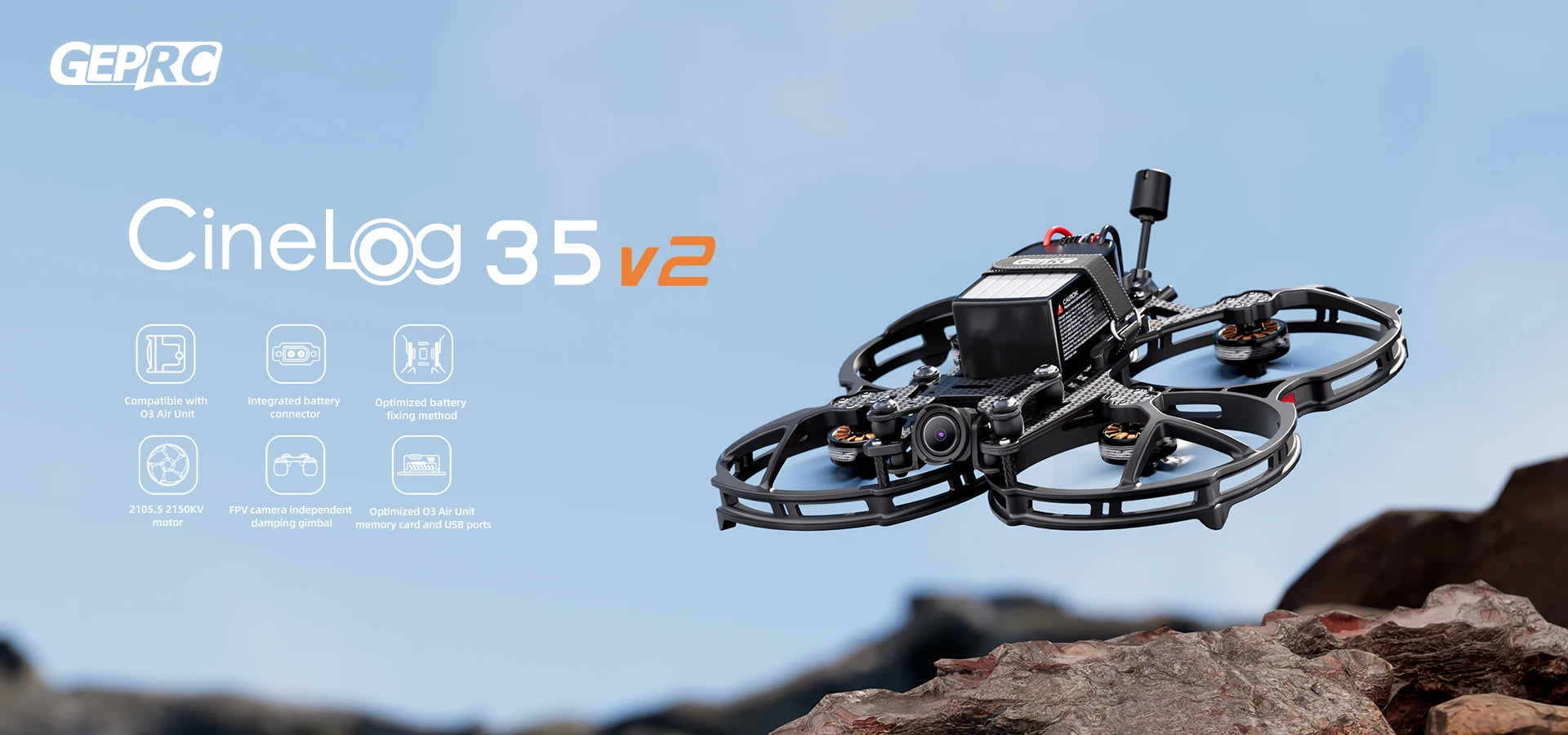 GEPRC CineLog35 V2 HD - O3 GPS FPV Drone O3 Air Unit GEP F722-45A AIO V2 2650KV 6S TBS ELRS RC FPV كوادكوبتر حرة بدون طيار 8 GEPRC CineLog35 V2 HD - O3 GPS FPV, GEPRC CineLog35 V2 HD, GEPRC Cinelog 35v2 Igd Compatible with ntegrated