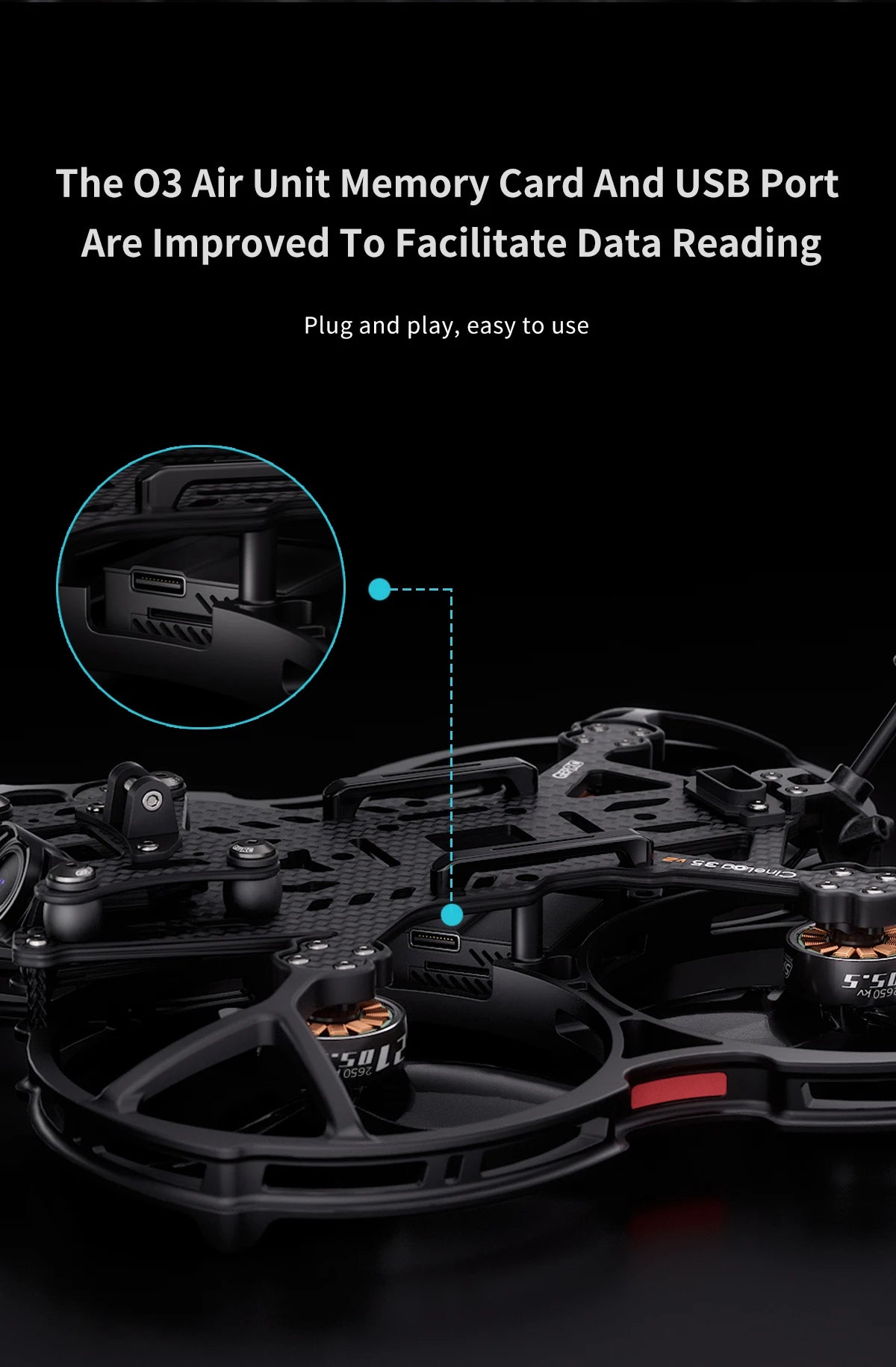 GEPRC CineLog35 V2 HD - O3 GPS FPV Drone O3 Air Unit GEP F722-45A AIO V2 2650KV 6S TBS ELRS RC FPV كوادكوبتر حرة بدون طيار 12 GEPRC CineLog35 V2 HD - O3 GPS FPV, GEPRC CineLog35 V2 HD, The 03 Air Unit Memory Card And USB Port Are Improved To Facilitate Data Reading Plug and