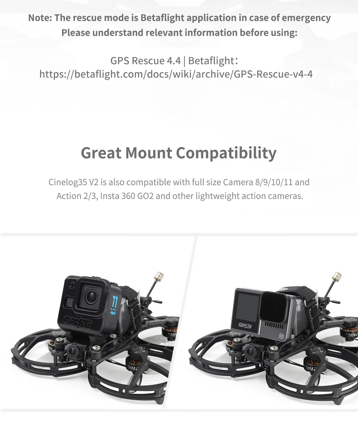 GEPRC CineLog35 V2 HD - O3 GPS FPV Drone O3 Air Unit GEP F722-45A AIO V2 2650KV 6S TBS ELRS RC FPV كوادكوبتر حرة بدون طيار 17 GEPRC CineLog35 V2 HD, the rescue mode is Betaflight application in case of emergency