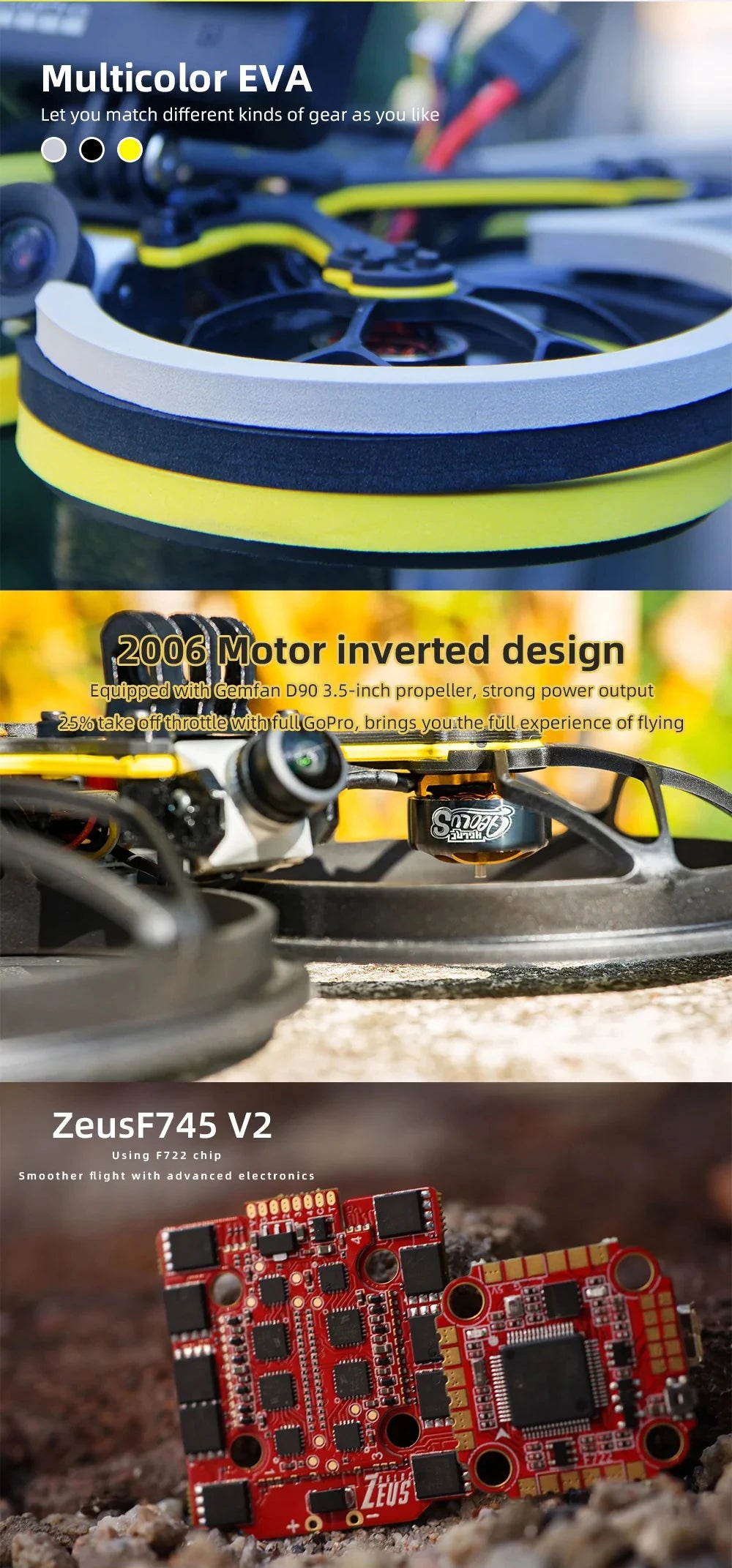 HGLRC Veyron35 - CR Pusher 3.5 Inches FPV, HGLRC Veyron35, multicolor EVA Let you match different kinds of gear as you like 2008 Motor inverted design