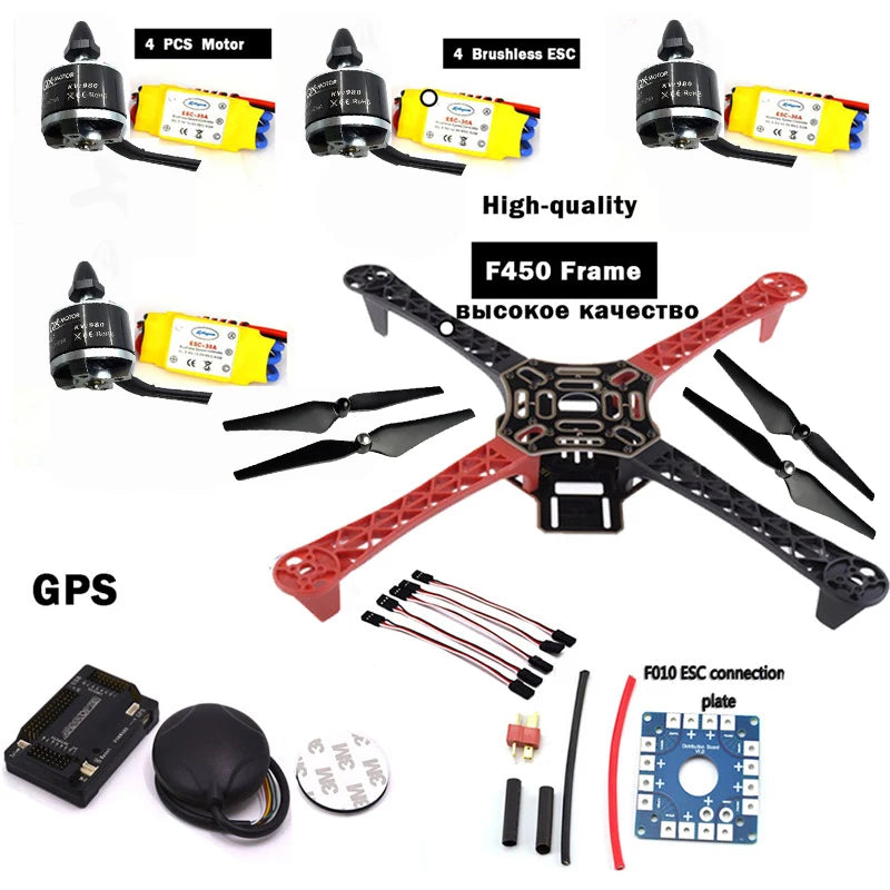 طقم إطارات F450 Qav250 كوادكوبتر - APM2.6 F4 وGPS 2212 2208 HP 30A 1045 Prop ~ طقم طائرة بدون طيار fpv F4P01 بدون طيار كوادكوبتر 26 Frame F450 Qav250 Quadcopter Frame Kit, PCS Motor Brushless ESC High-quality F450 Frame Bblcokoe