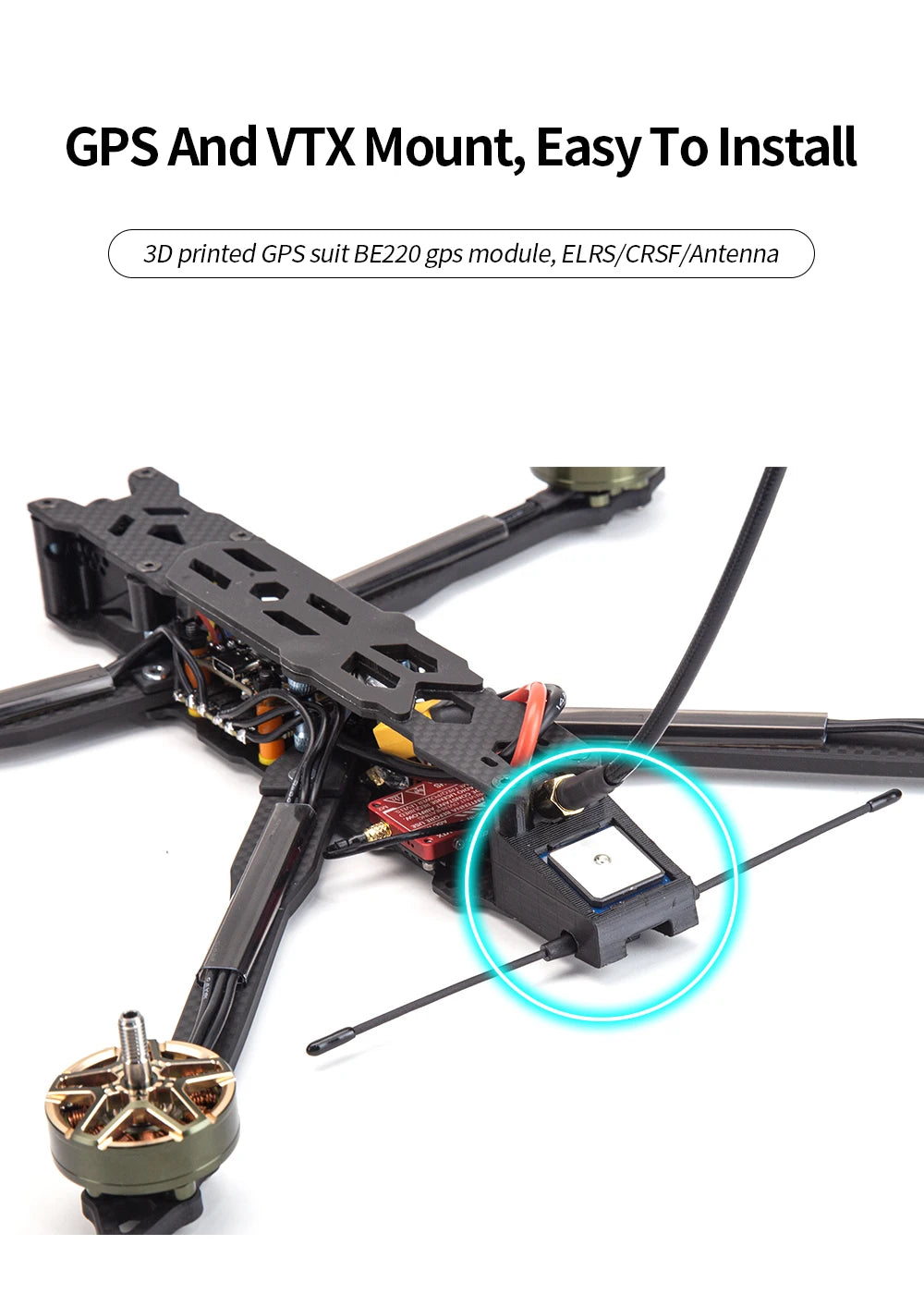 ATOMRC Insight7, GPS And VTX Mount; Easy To Install 3D printed GPS suit BE22O 