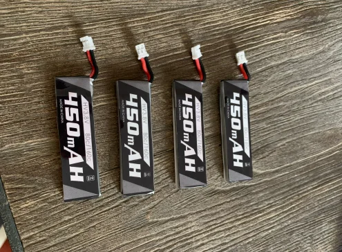 Emax 1s 450mAH 80c/160c Lipo Battery, our pilots agree that at least 4-6 battery will be required to have the best flying experience