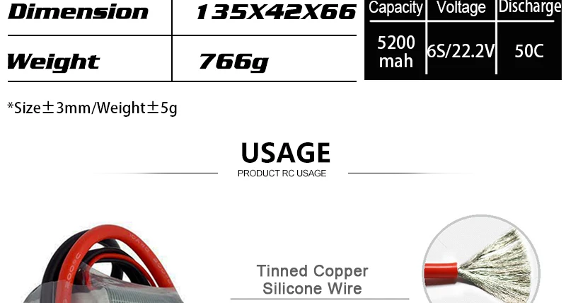 HRB 6S 22.2V Lipo Battery, 135X42X66 Capacity Voltage Discharge 5200 ks/