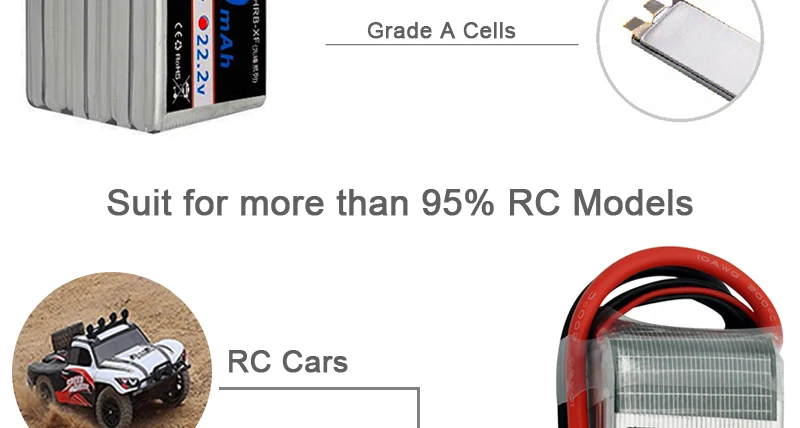 HRB 6S 22.2V Lipo Battery, RC Parts for FPV Drone Helicopter Airplane Car Toy