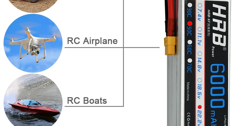 HRB 6S 22.2V Lipo Battery, RC Parts for FPV Drone Helicopter Airplane Car Toy