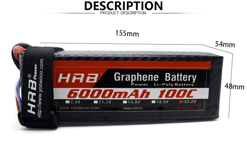 HRB 22.2V Graphene Lipo Battery 6000mah 6S - 100C XT90 EC5 T Deans XT60 XT150 RC Racing FPV Airplanes Boats Buggy Car Truck Parts 13 HRB 22.2V Graphene Lipo Battery 6000mah 6S, PRODUCT DESCRIPTION 155mm 54mm HrB Graphene