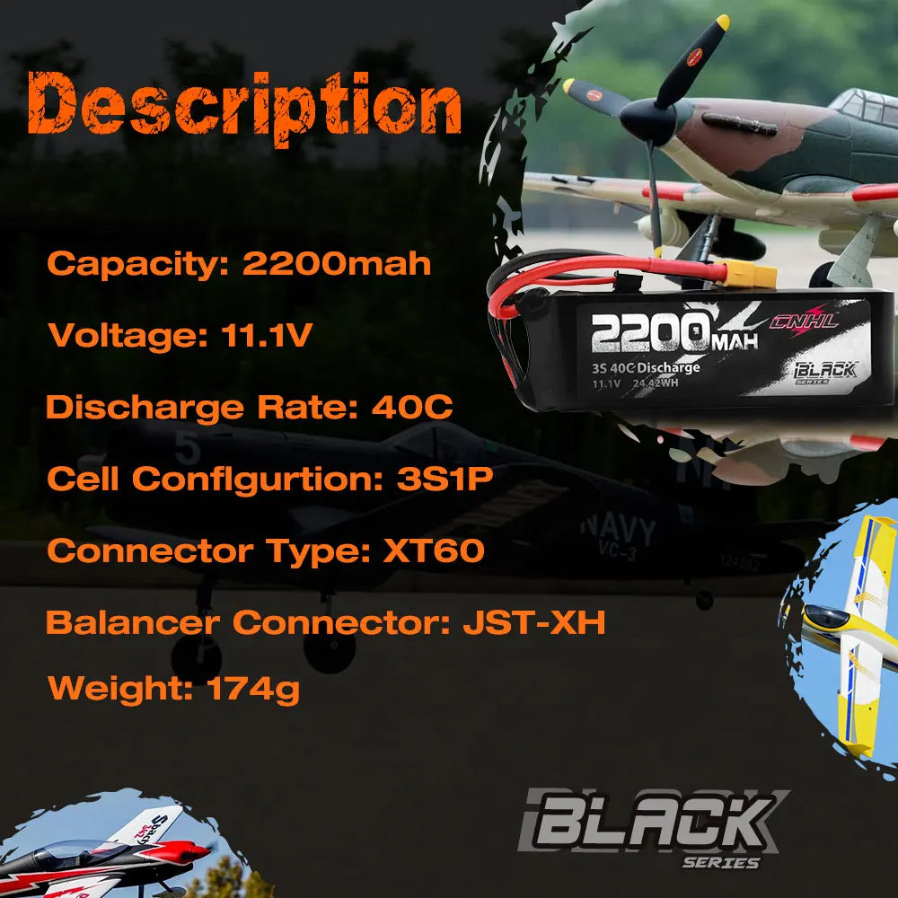 2PCS CNHL 2200mAh Battery, Description Capacity: 220Omah ENtl Voltage: 11.1