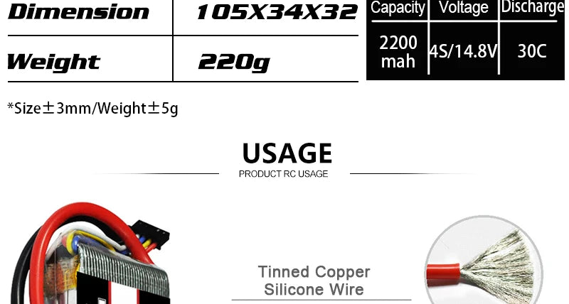 2PCS HRB Lipo Battery, 1o5x34x32 Capacity Voltage Discharge 2200 AS/14.8