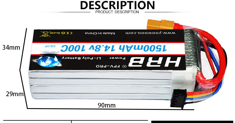 2PCS HRB Lipo Batterie 4S 5S 6S - 14,8 V 18,5 V 22,2 V 1300mah 1500mah 1800mah 2200mah 100C 50C XT60 Für RC FPV Quadcopter Drone 12 2PCS HRB Lipo Battery, CULFHi Opuw W0s Ooomoor JSL 34mm O
