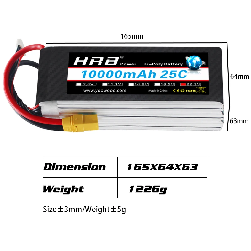 HRB Battery, 165mm HrB Powor Li-Polv Bettory 1oooomAh25