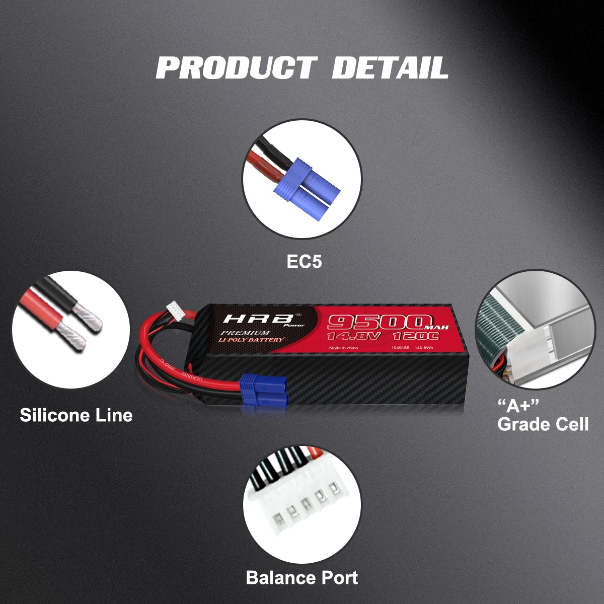 2PCS HRB RC Lipo 3S 4S 6S Battery, ECS HRZ 0S53CJCMA" Silicone Line Grade Cell Balance Port