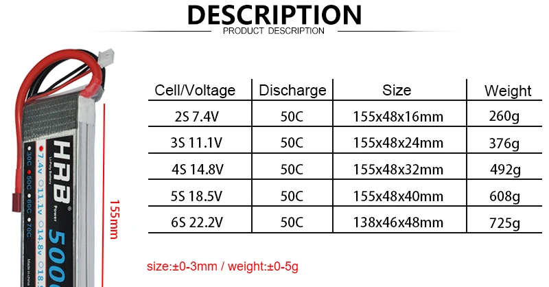 بطارية ليبو HRB 2S 3S 4S 7.4V 11.1V 5000mah - XT60 50C Deans EC5 T 5S 6S 14.8V 18.5V 22.2V RC أجزاء للسيارات والطائرات المحورية 7 HRB 2S 3S 4S Lipo Battery, XT60 50C Deans EC5 T 5S 6S 14.8V