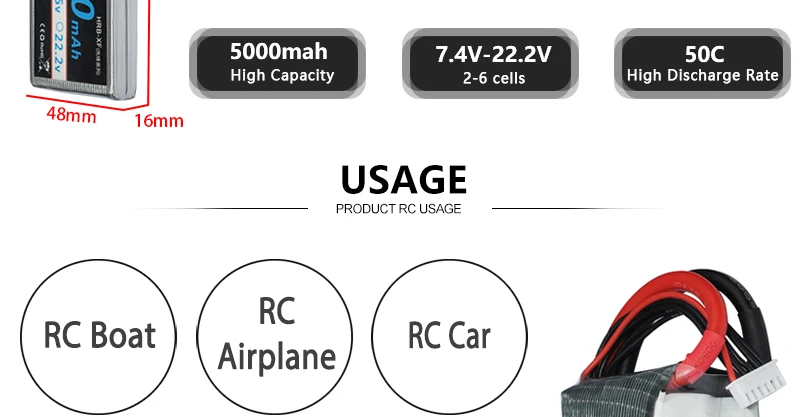 بطارية ليبو HRB 2S 3S 4S 7.4V 11.1V 5000mah - XT60 50C Deans EC5 T 5S 6S 14.8V 18.5V 22.2V RC أجزاء للسيارات والطائرات المحورية 8 HRB 2S 3S 4S Lipo Battery, USAGE PRODUCT RC USAGE RC Boat RC Car Airplane 48