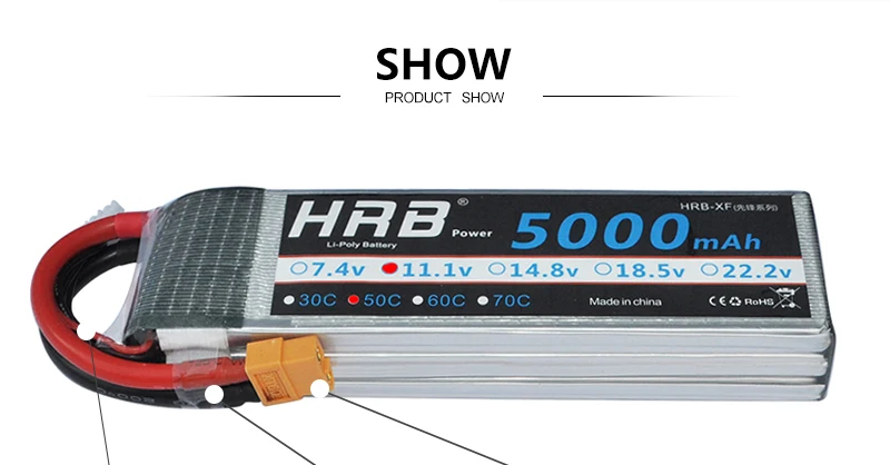 بطارية ليبو HRB 2S 3S 4S 7.4V 11.1V 5000mah - XT60 50C Deans EC5 T 5S 6S 14.8V 18.5V 22.2V RC أجزاء للسيارات والطائرات المحورية 12 HRB 2S 3S 4S Lipo Battery, SHOW PRODUCT SHOW Hro Xfulinn HAB Pow