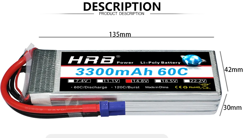HRB 4S 14.8V Lipo Battery 3300mah - XT60 T Deans EC5 XT90 60C For Truggy Mad Rally Car 1/8 Racing Heli Airplane Truck RC Parts 12 HRB 4S 14.8V Lipo Battery, H85I R22 6ocidischarge 420C/Burst Madgun