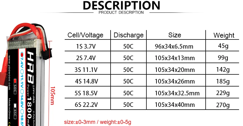 بطارية ليبو HRB 1800mah 2S 3S - 7.4V 11.1V XT60 T Deans 50C 14.8V 18.5V 22.2V 4S 5S 6S RC قطع غيار للسيارات والطائرات بدون طيار Mjx Bugs 8 HRB 1800mah 2S 3S Lipo Battery, XT60 T Deans 50C 14.8V 18.5V 22.2V 4