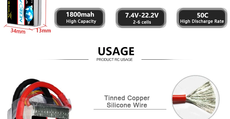 بطارية ليبو HRB 1800mah 2S 3S - 7.4V 11.1V XT60 T Deans 50C 14.8V 18.5V 22.2V 4S 5S 6S RC قطع غيار للسيارات والطائرات بدون طيار Mjx Bugs 9 HRB 1800mah 2S 3S Lipo Battery, USAGE PRODUCT RC USAGE Tinned Copper Silicone Wire 34mm