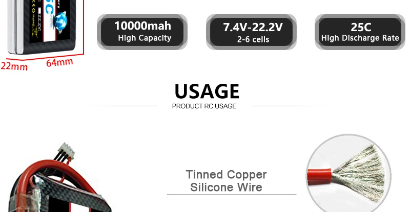 HRB 2S 3S 4S Lipo Battery, '10Omah 7.4V-22.2V 25C High Capacity