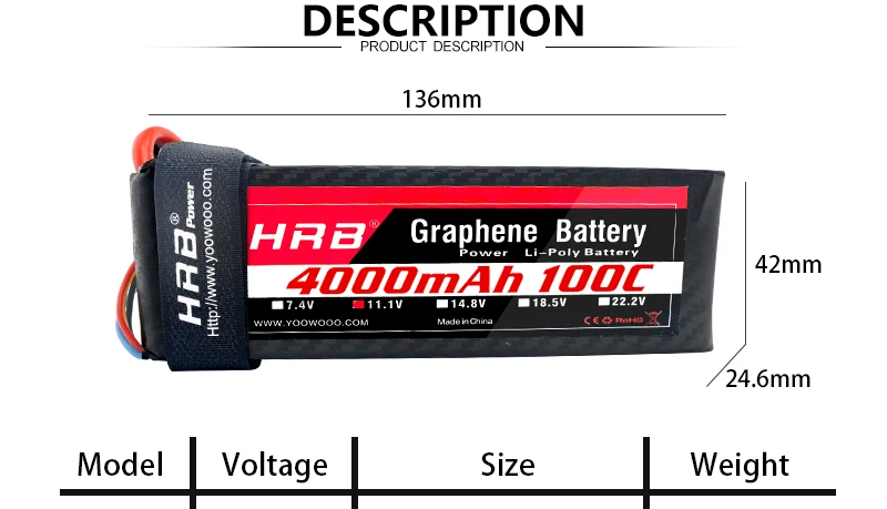 HRB 2S 3S 4000mah Graphene 7.4V 11.1V Lipo Battery 4S 100C 14.8V XT90 XT60 Deans T EC5 5S 18.5V 6S 22.2V RC Airplanes FPV Drone Car Parts 8 136mm L HrB Graphene_ DwvBt Poi