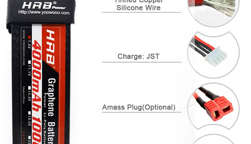 HRB 2S 3S 4000mah Graphene 7.4V 11.1V Lipo Battery 4S 100C 14.8V XT90 XT60 Deans T EC5 5S 18.5V 6S 22.2V RC Airplanes FPV Drone Car Parts 10 graphene will increase discharge rate, capacity and life . graphen