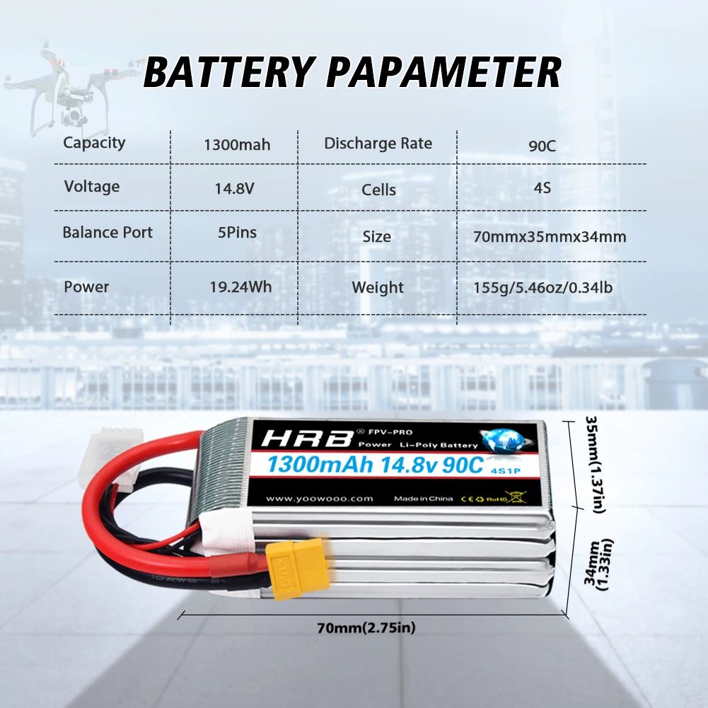 HRB Lipo 4S 6S Battery - 14.8V 22.2V 1300mah 1500mah 1800mah 2200mah 90C 100C With XT60 For RC FPV Quadcopter Drone Airplane 10 HRB Lipo 4S 6S Battery, BATTERY PAPAMETER Capacity 1300mah Discharge Rate