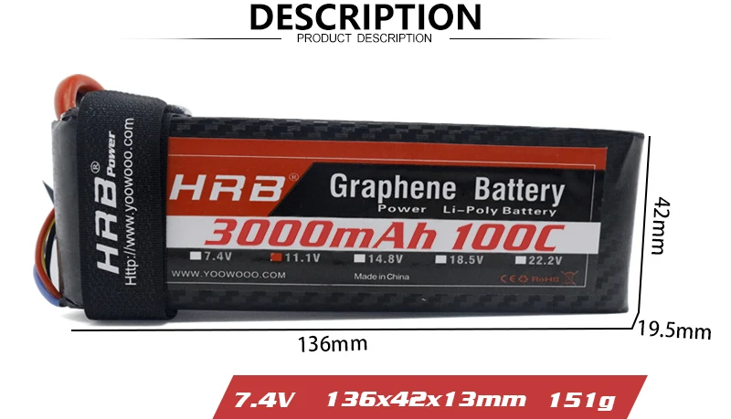 HRB Graphene 2S 7.4V 3000mah Lipo Battery, HrB Graphene Power Li-Polv Battery Battery 1 zuomA