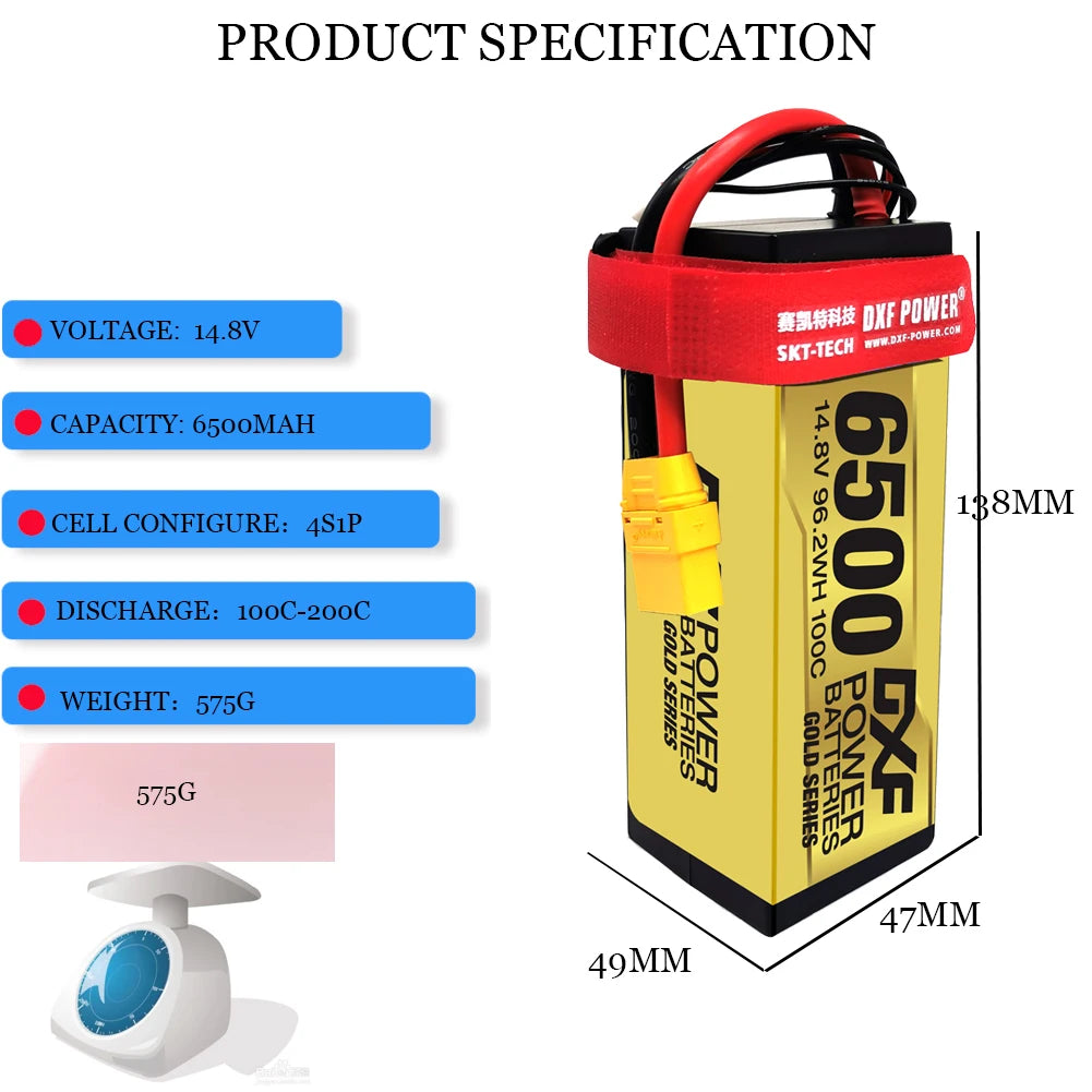 DXF 4S Lipo Battery 14.8V 15.2V 6500mAh 9200mAh - Gold Version Graphene Racing Series HardCase for RC Car BX Evader Truggy Buggy 31 DXF 4S Lipo Battery, VOLTAGE: 14.8V DXF CAPACITY: 6500MAH