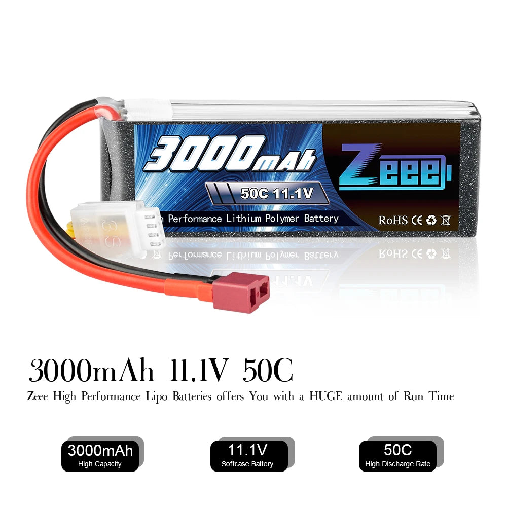 2 وحدة Zeee 11.1 فولت 50C 3000 مللي أمبير 3S بطارية ليبو بطارية لينة مع موصل عمداء لطائرة RC هليكوبتر RC طائرة سيارة شاحنة قارب FPV بطارية بدون طيار 18 booooab EEB 50C 11.1V Performance Lithium Polymer Battery