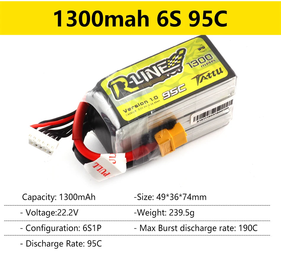 1300mah 6S 95C 1.0 Capacity: 130OmAh Size