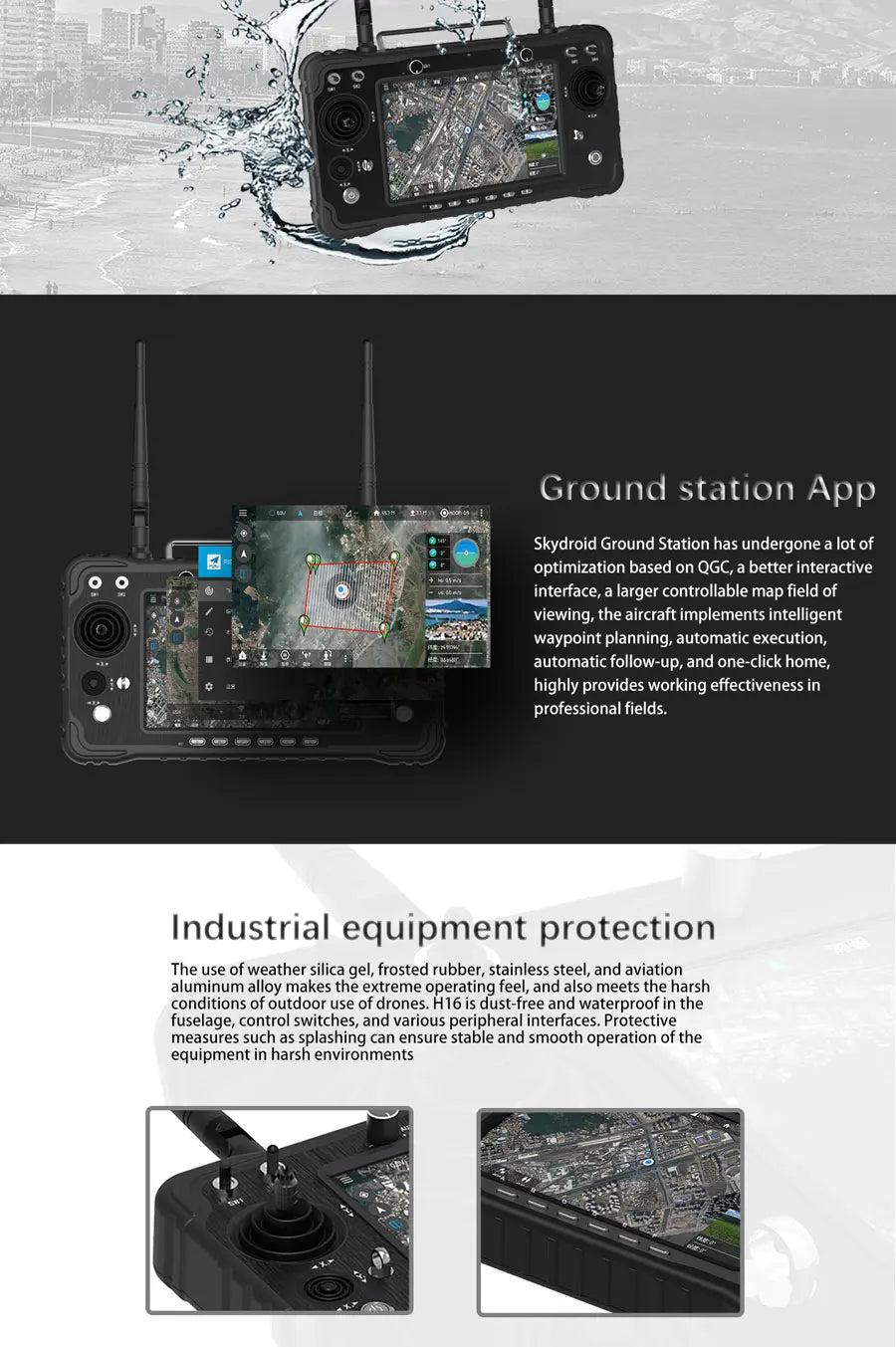 Skydroid H16 / Pro 2.4 جيجا هرتز 16CH FHSS 20KM 1080P جهاز إرسال بيانات الفيديو الرقمية عن بعد مع جهاز استقبال R16 كاميرا MIPI 18 skydroid ground station has undergone a lot of optimization based on QGC