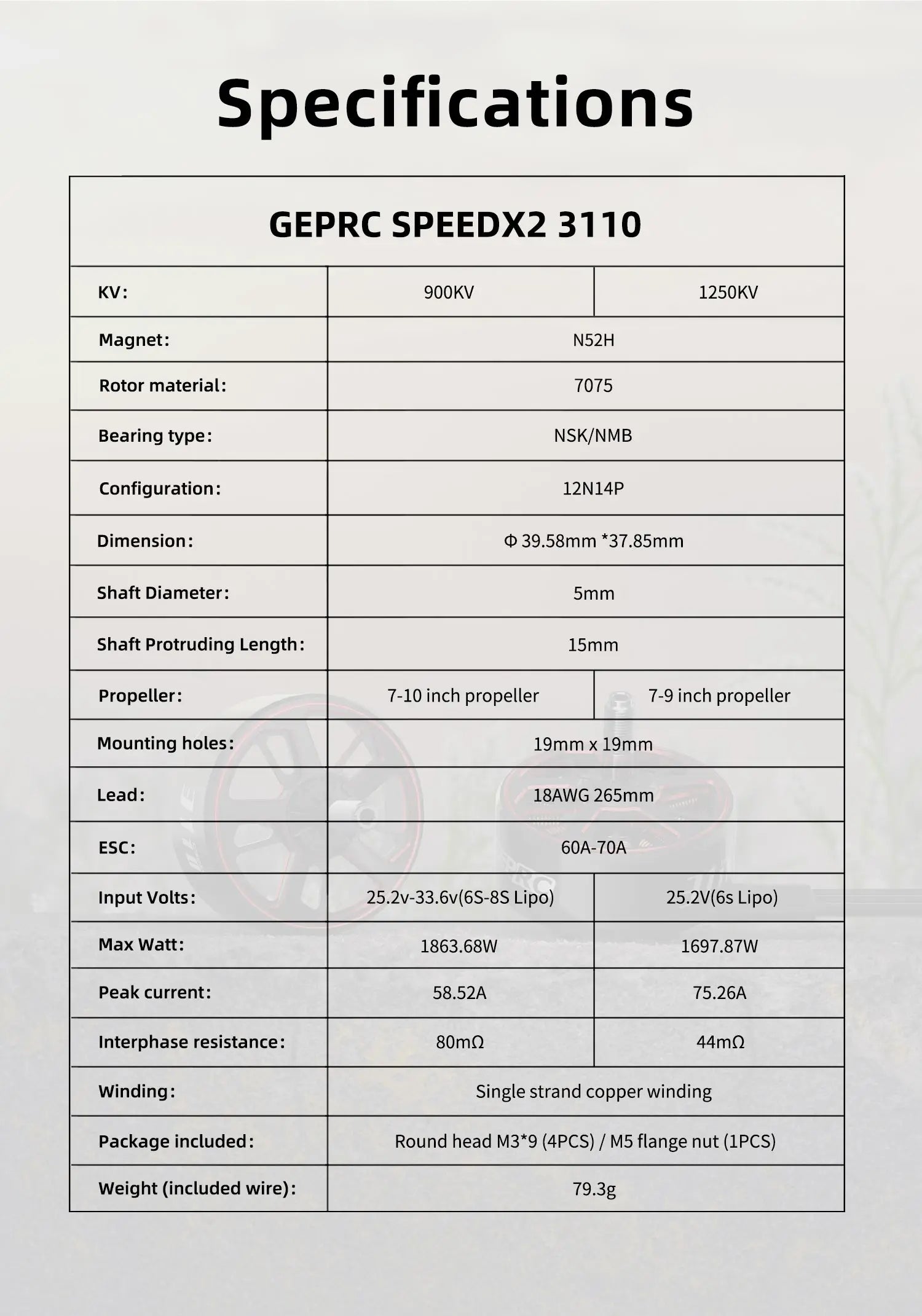 محرك GEPRC SPEEDX2 3110 900KV/1250KV - مناسب 8-10 بوصة طويلة المدى FPV Racing بدون فرش محرك RC بدون طيار كوادكوبتر قطع غيار 14 GEPRC SPEEDX2 3110 900KV/1250KV Motor, Specifications GEPRC SPEEDX2 3110 KV : 900K