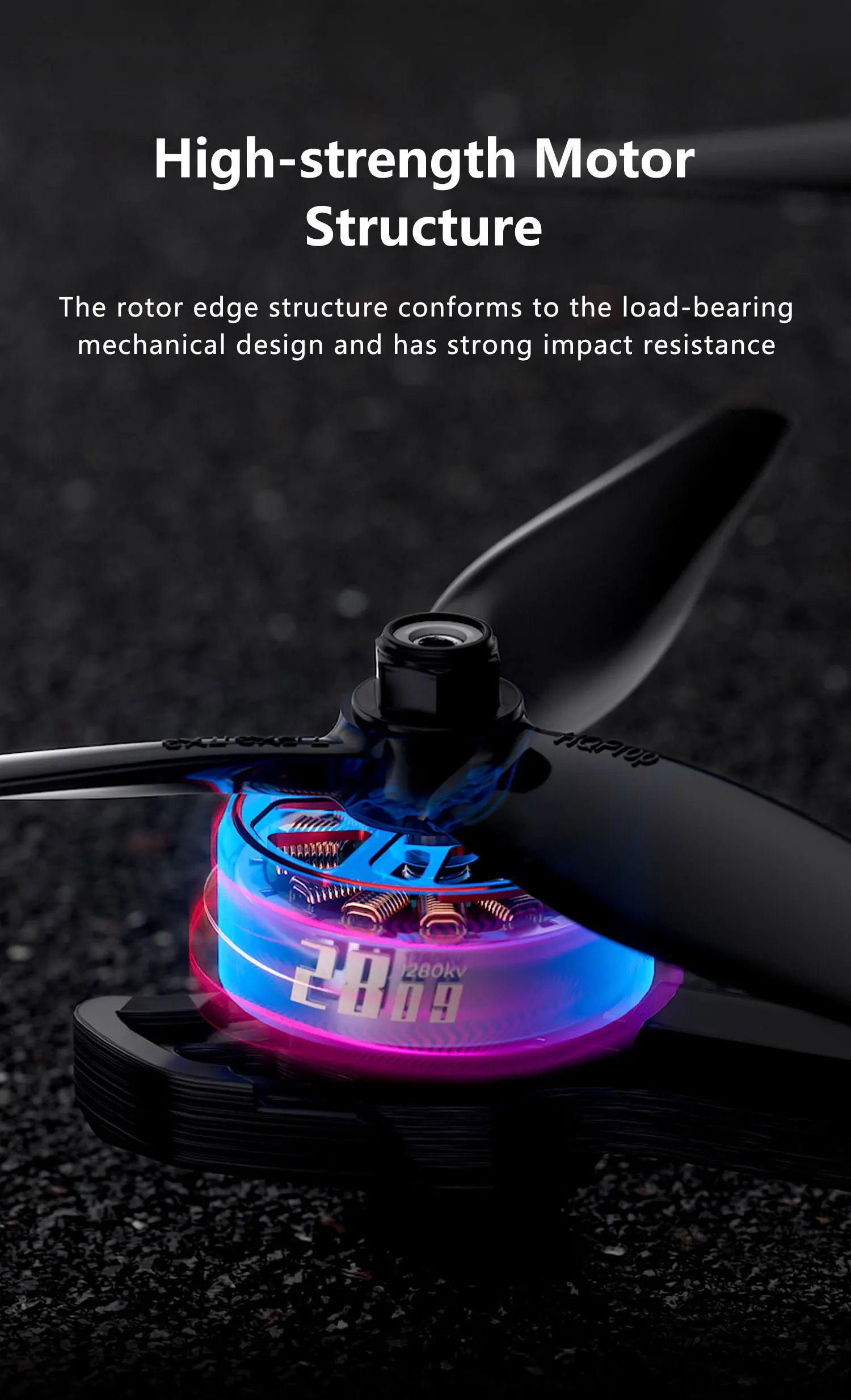 GEPRC SPEEDX2 2809 1280KV Motor, rotor edge structure conforms to the load-bearing mechanical design and has strong