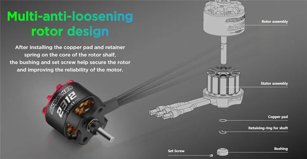 محرك Hobbywing SkyWalker الأصلي 2312 2316 2320 بدون فرشاة لطائرة Rc/جناح ثابت 10 the copper pad and retainer spring on the core of the rotor shalf;