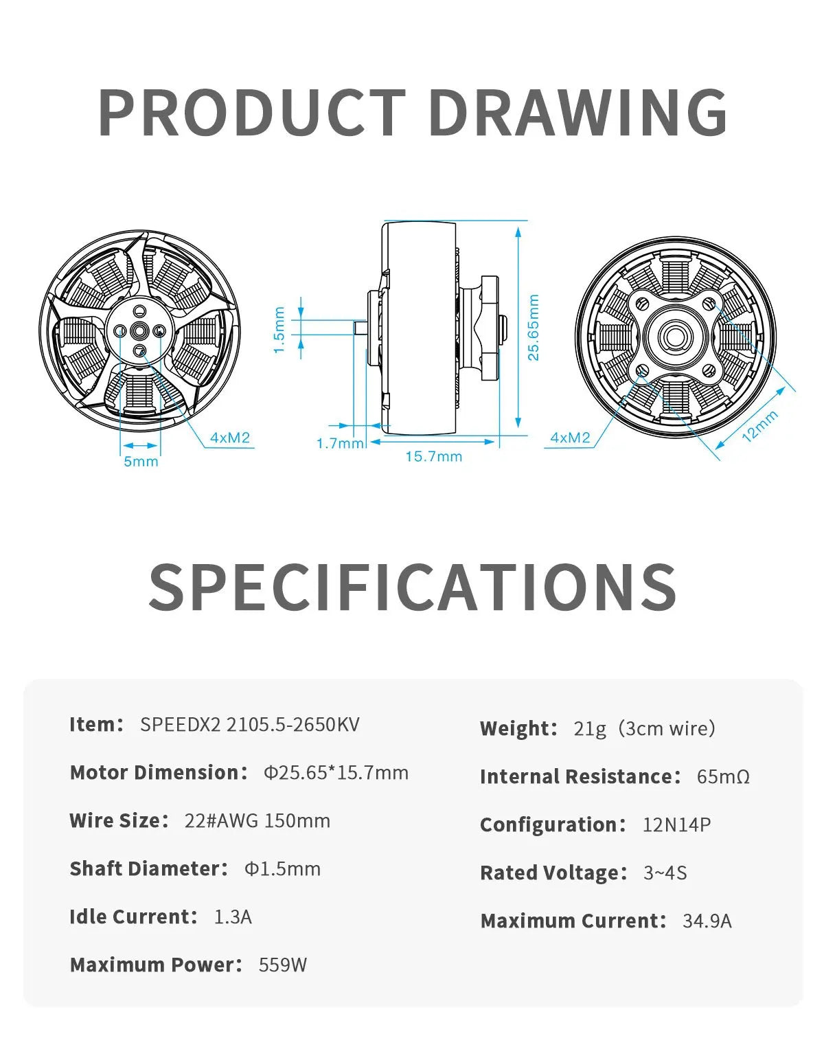 GEPRC SPEEDX2 Motor, SPEEDX2 2105.5-2650KV Weight: 2lg (3c
