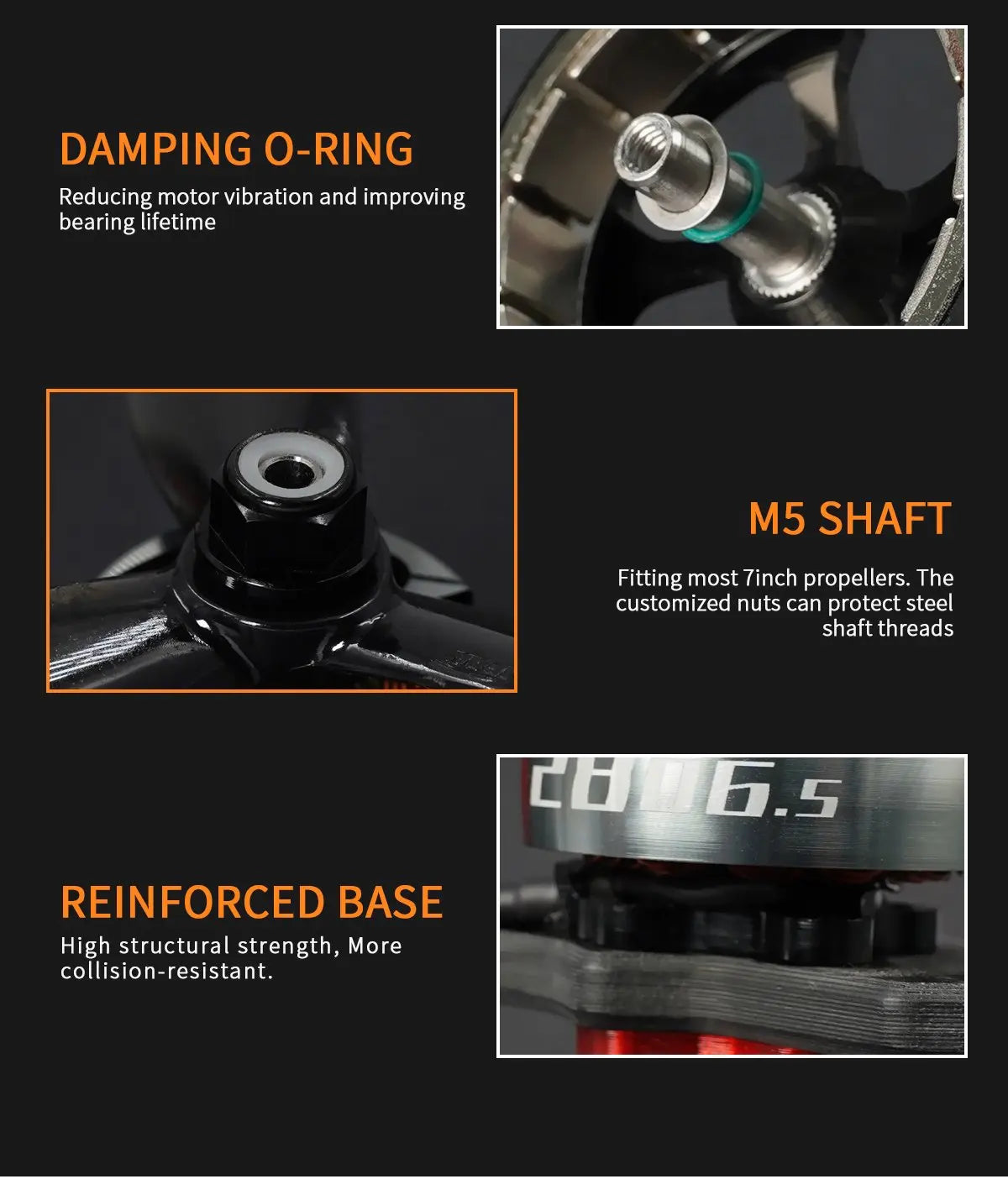 GEPRC SPEEDX2 2806.5 1350KV/1760KV Motor, custom nuts can protect steel shaft threads cul 65 REINFORCED BASE High structural