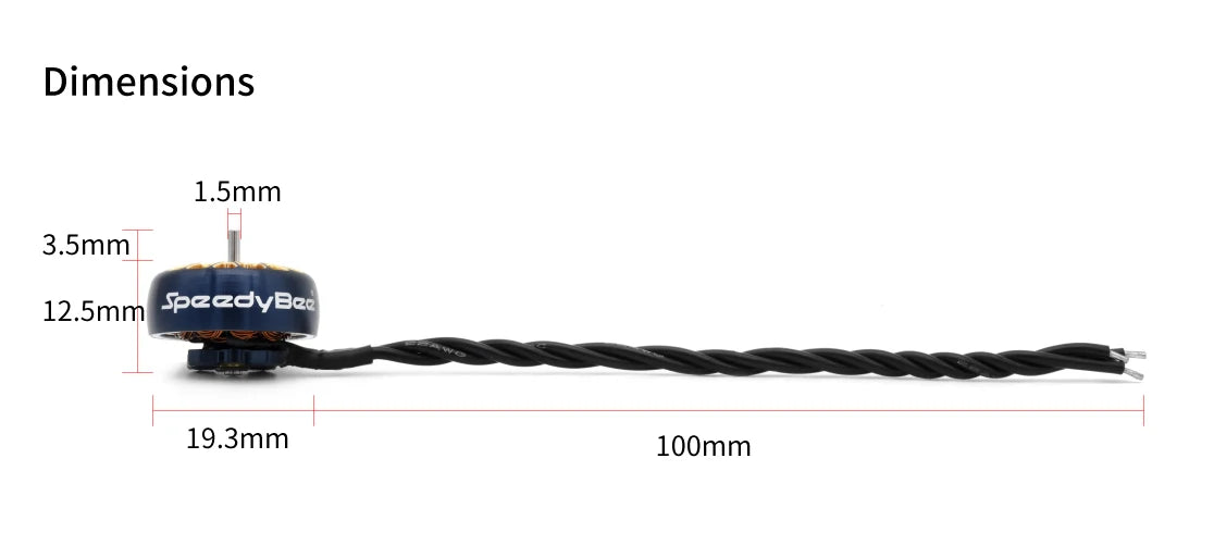 SpeedyBee 1404 4500KV Motor, Dimensions 1.5mm 3.5mm 12.Smm SpeedyBze 19.3mm 10