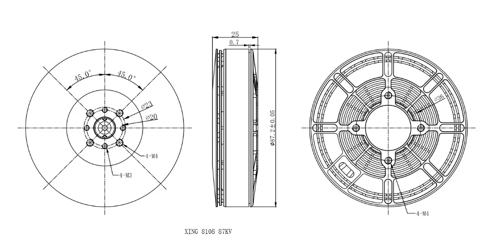 87.2*25mm Weight(g): 260 Idle current(